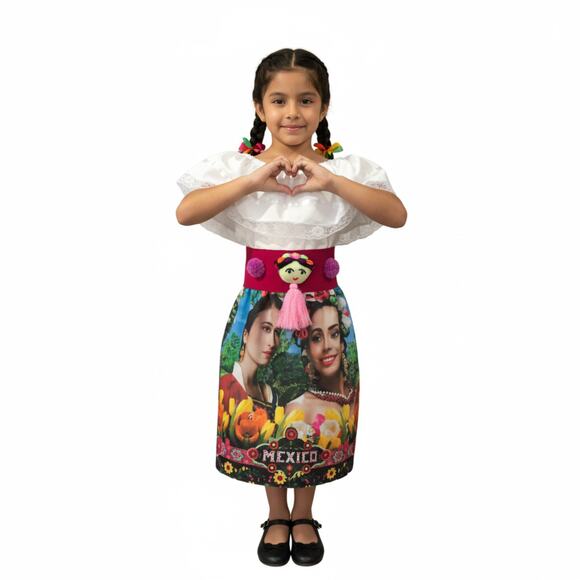 Traditional Mexican Embroidered Floral Dress Set – Handmade Two-Piece Size 4 - Picture 2 of 9